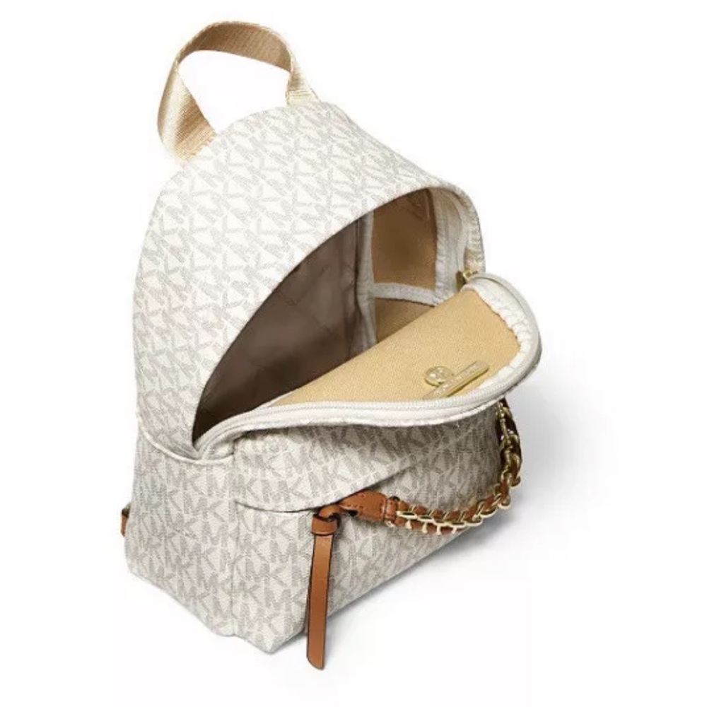 Michael Kors Slater Extra Small Convertible Messenger Vanilla/Acorn Backpack - Picture 2 of 4